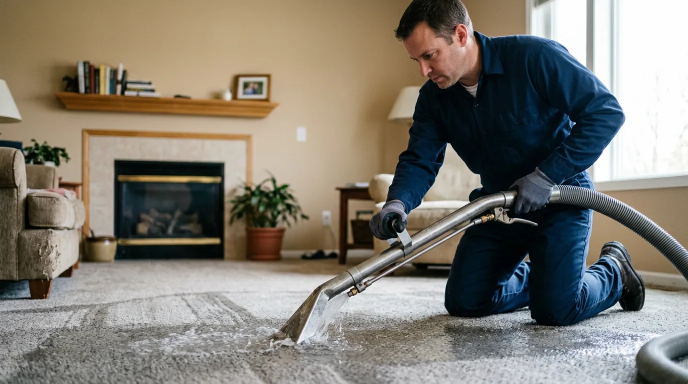 Water damage restoration technician working near Conover, OH